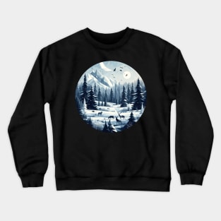 Low Poly Winter Forest with Deer Crewneck Sweatshirt